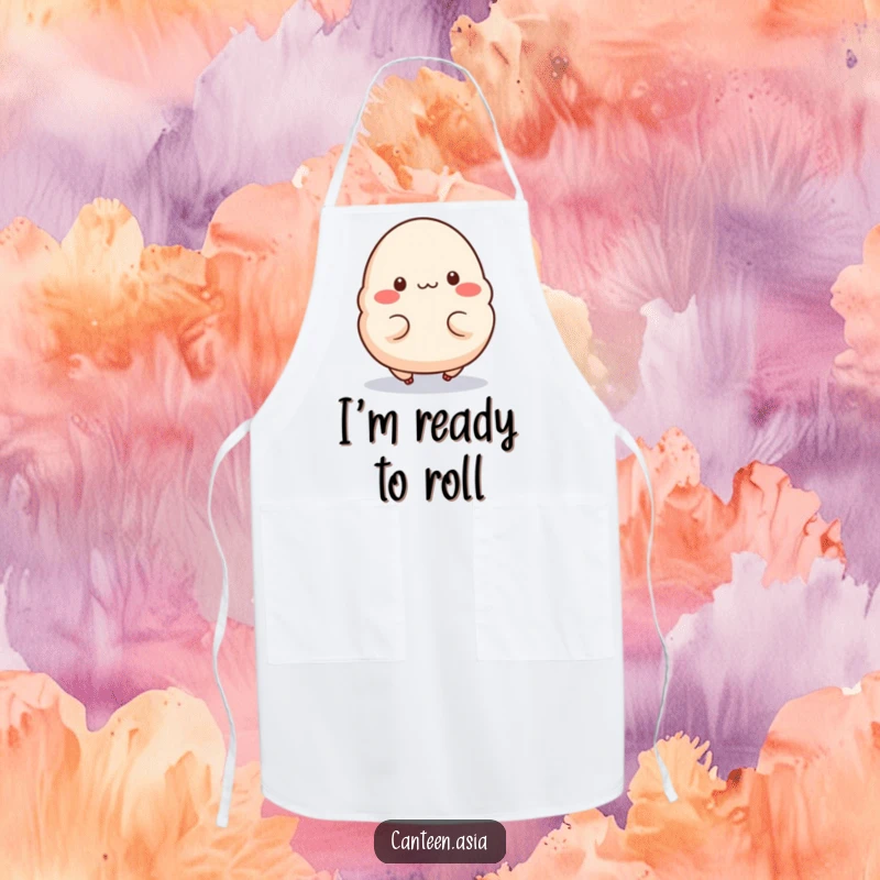 Funny Apron: A joyous dumpling with little legs mid-hop, bringing cheerful energy to your culinary creations.