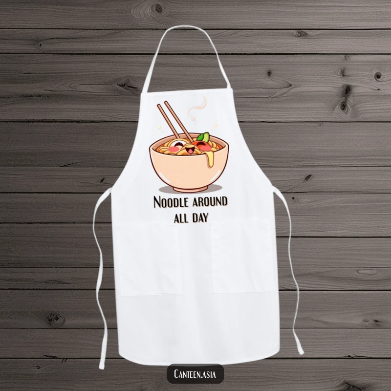 Funny Apron: A cheerful ramen bowl with a playful grin made of steam, adding humor to your culinary creations.