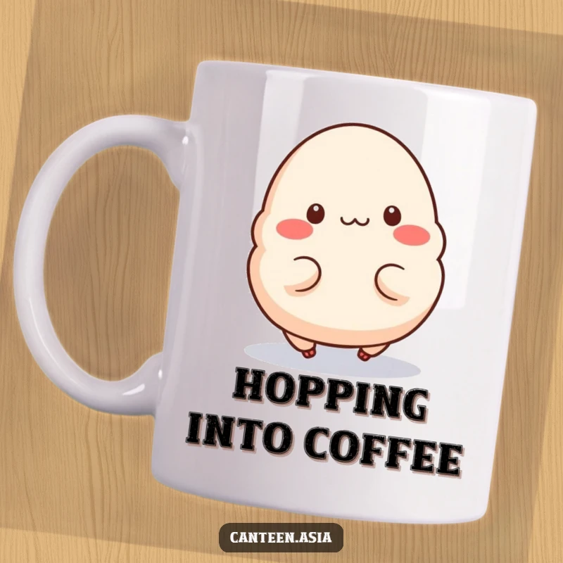 Funny Mug: A content dumpling with little legs enthusiastically hopping, radiating pure, unadulterated happiness.
