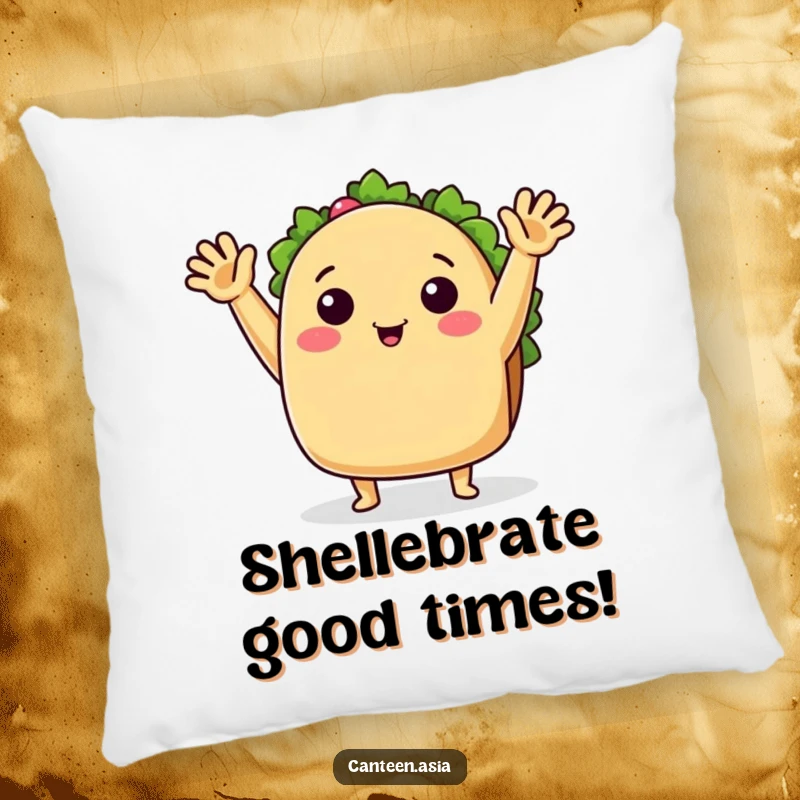 Funny Pillow: A plush, happy taco with outstretched arms offers a warm and friendly wave, perfect for cozy comfort.