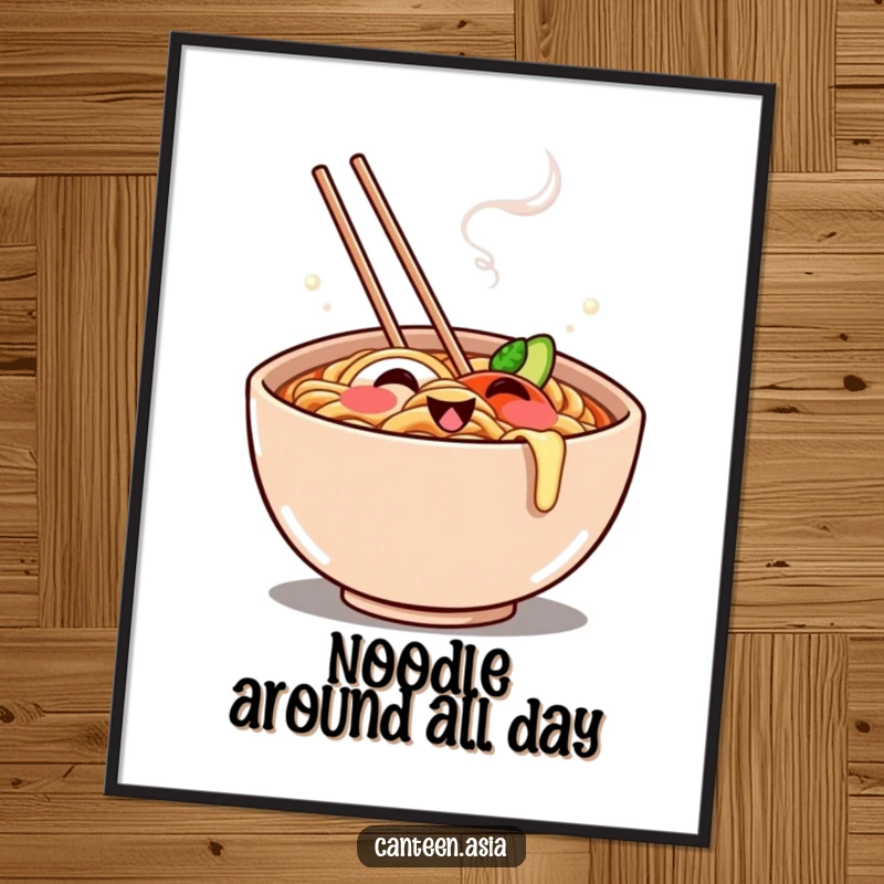 Funny Digital Art: A cheerful ramen bowl with a grin made of steam, bringing a playful and humorous vibe to any room.