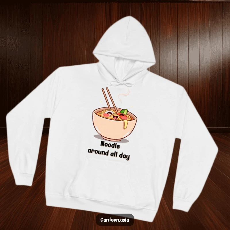 Funny Hoodie: A comforting ramen bowl with a steamy, wide grin, providing warmth and humorous delight.