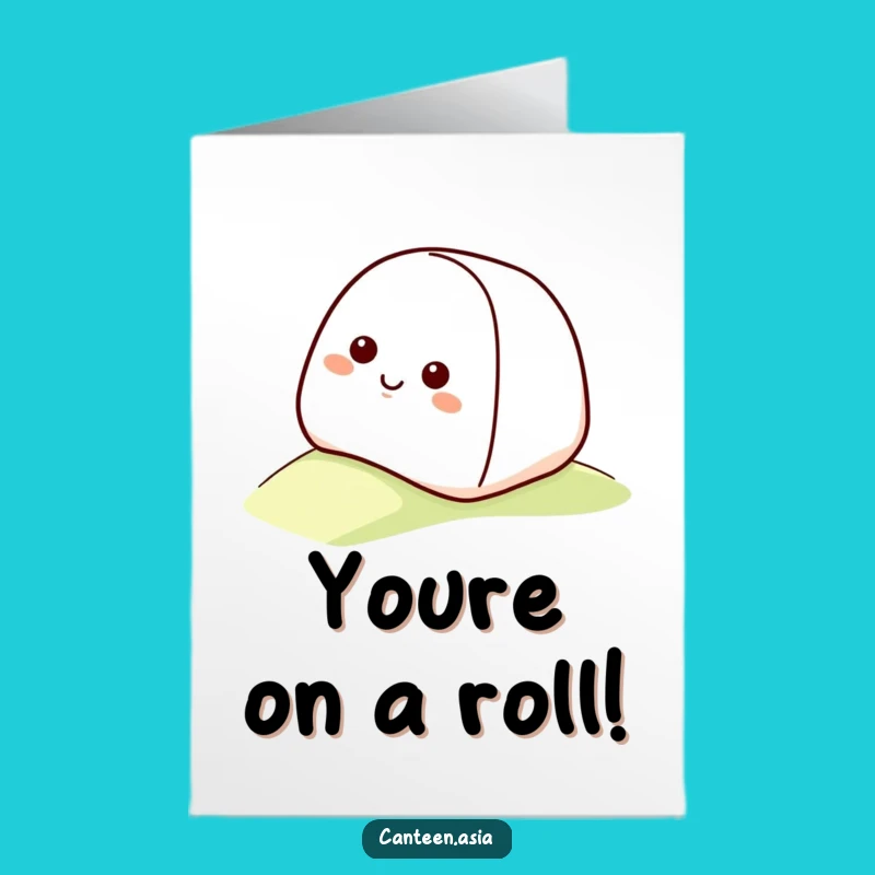 Free Printable Funny Onigiri Congrats Card - Rolling Rice Ball Downhill Celebration