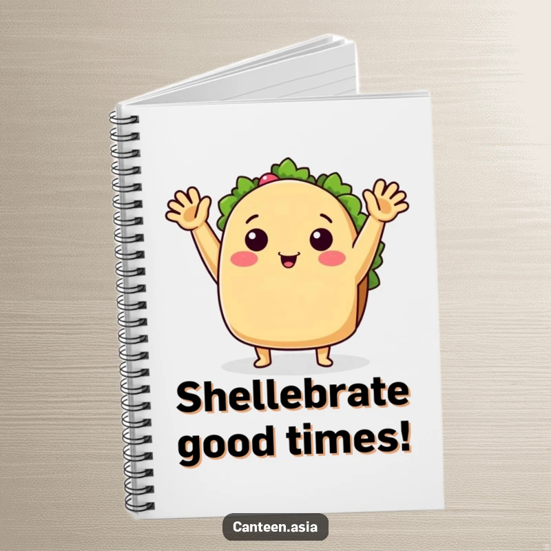 Funny Notebook: A happy taco with arms raised in a friendly wave, ready to record your brilliant thoughts and doodles.