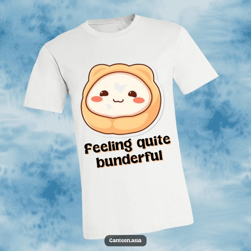 Funny T-Shirt: A delightful, wobbly dim sum character with simple dot eyes and an endearing, wide smile.