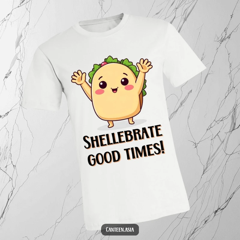 Funny T-Shirt: A vibrant, happy taco with outstretched arms cheerfully waves hello, embodying pure, unadulterated joy.