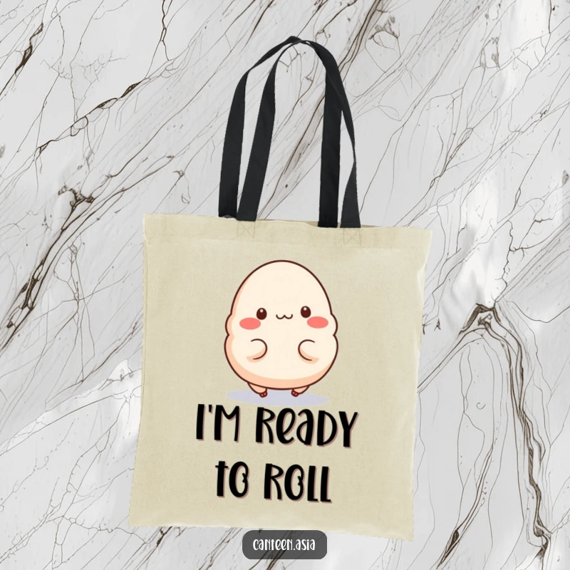 Funny Tote Bag: A happy dumpling with tiny legs in a cheerful hop, perfect for carrying everyday items with adorable flair.
